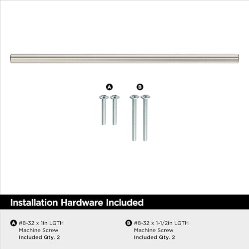 Image of Amerock 8-13 /16 inch Bar Pulls Sterling Nickel Drawer Pull | 8-13 /16 inch (224mm) Center-to-Center Mounting Distance and 11-3 /16 inch Overall Length, Durable Carbon Steel Cabinet Hardware