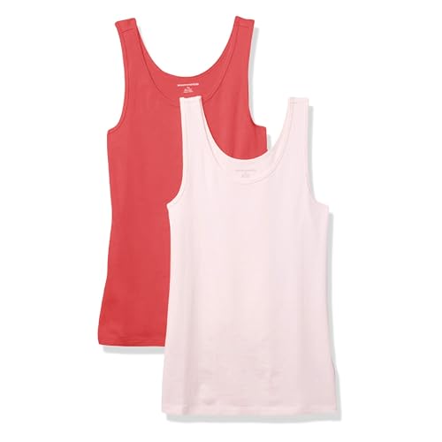 Image of Amazon Essentials Women's Slim-Fit Ribbed Scoop Neck Tank Tops, Pack of 2