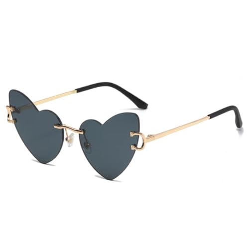 Lunettes de soleil cœur en métal sans monture de luxe or et gris chic