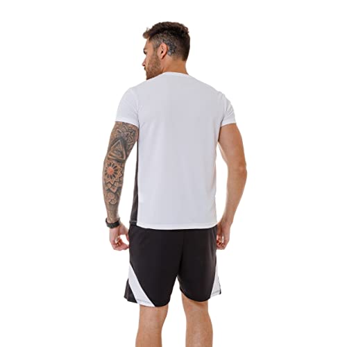 Conjunto Camisa e Short Masculino Dry Fit Academia Esportivo (M, Preto/Branco)
