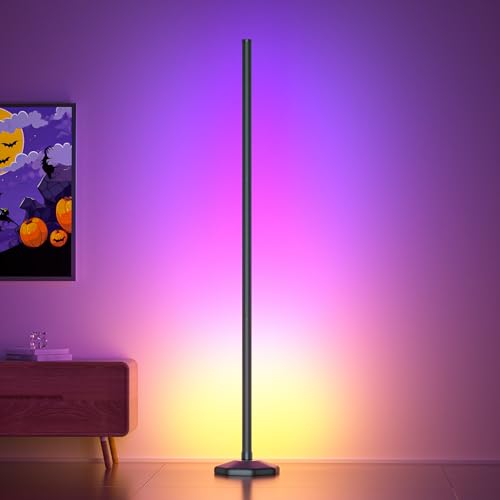 Buyya LED Stehlampe Wohnzimmer, 125cm RGB Standleuchte mit Fernbedienung und APP, Moderne Stehleuchte Dimmbar mit 16 Millionen Farben, Musik Sync, DIY-Modus, Lampe LED Ecklampe für Schlafzimmer
