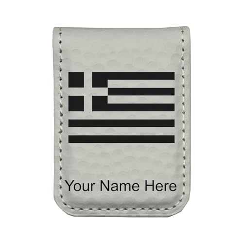 LaserGram Slim Magnetic Money Clip, Flag of Greece, Personalized Engraving Included (Golf White)