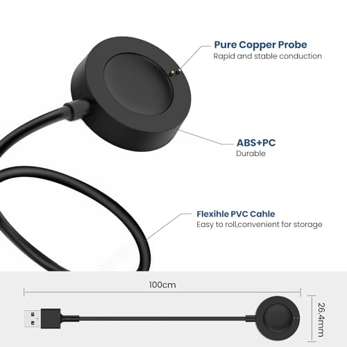 RuenTech Compatible with Citizen CZ Smart Watch Charger, 3.3ft Rapid Charging Cable Magnetic Charger Dock for Citizen CZ Smartwatch (Black)