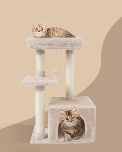 FISH&NAP Cute Cat Tree Kitten Cat Tower for Indoor Cat Condo Sisal Scratching Posts with Jump Platform Cat Furniture Activity Center Play House Beige - Image 3