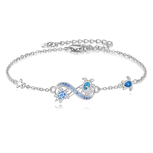 Bracelet de cheville tortue argent 925 et opale pour sublimer vos tenues de plage d'été