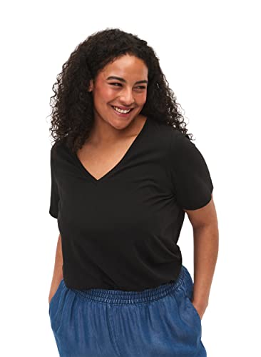 Zizzi Damen Große Größen T-Shirt Baumwolle V-Ausschnitt Gr Gr S Black