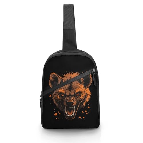 Angry Hyena Dog Chest Bag Foldable Crossbody Unisex Pack Travel Hiking Adjustable Shoulder Straps Sling Bags