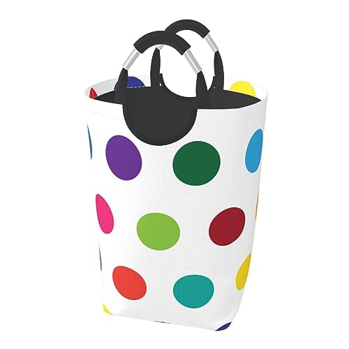 カラフルな水玉模様です ット ハンドル付き 洗濯かご おもちゃ 収納オーガナイザー 折りたたみ式バケツ 洗濯箱 汚れた衣類バッグ 自宅 バスルーム 寝室 寮用