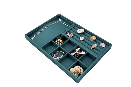 Image of MultiPurpose Tray Velvet Jewelry Drawer Organizer For Ring, Necklace,Chain, Earring & Jeweller Organizer Etc (Green)