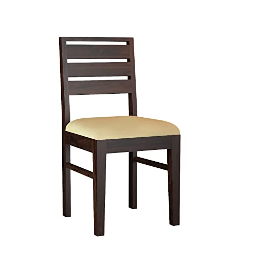 Image of 3 Line Wooden Dining Chairs Set of 2 for Kitchen & Dining Room, Chairs with Cushion, Two Seats, Solid Sheesham Wood, Walnut Finish