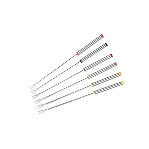 PRETYZOOM 24cm Heavy Silverware 6pc Dessert Forks Stainless Steel Heat Resistant Handles for Fondue Sets and Chocolate Fondue Random Color