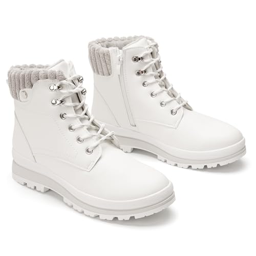 GLAMORA botas de invierno mujer impermeables con forro cálido,suela antideslizante,térmicos de piel sintética (WHITE, mediano, Adulto, Mujer, 38, Números, Sistema tallas calzado EU, mediano)