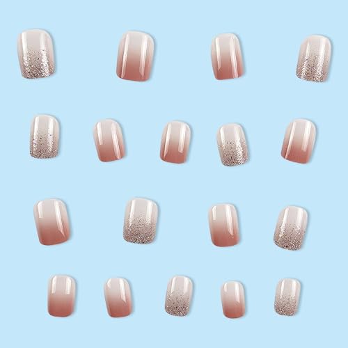Image of Kriga 24 Reusable Artificial Fake Nail Set| Light Dark Peach Color With Glitter Design Glossy Nails| Lightweight & Long Lasting| Quick Fix For Festivals & Special Occasions