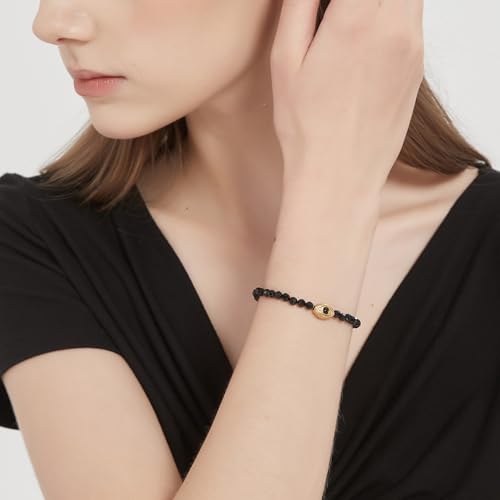 COAI Women's Crystal Bracelet, Evil Eye Bracelet for Women, 4mm Faceted Black Tourmaline/Moonstone/Lapis Lazuli2