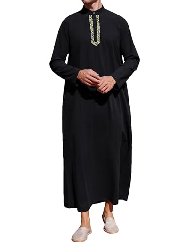 YAOHUOLE Thobe marocain à capuche à manches longues pour homme Jubba Thobe avec capuche caftan musulman Chemise de nuit décontractée pour homme, Noir , 3XL
