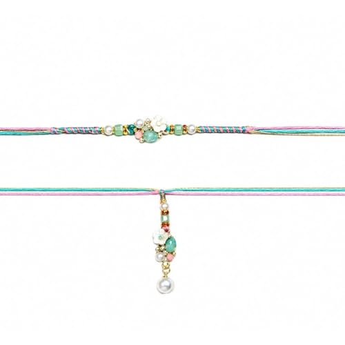 Image of I Jewels Traditional Floral Pearl Bhaiya Bhabhi Rakhi Combo with Lumba Rakhi Roli Chawal & Raksha Bandhan Card for Brother Bhabhi (R508CO)