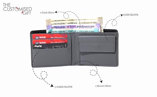Image of TCG Personalized Name & Charm Imported Leather Mens Wallet | Gifts for Men Husband Boyfriend Employees Clients Colleagues Friend (Grey)