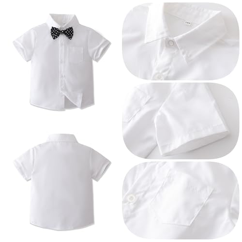 Baby Boys Gentleman Outfits Suits, Infant Short Sleeve Shirt+Bib Pants+Bow Tie Clothes Set3