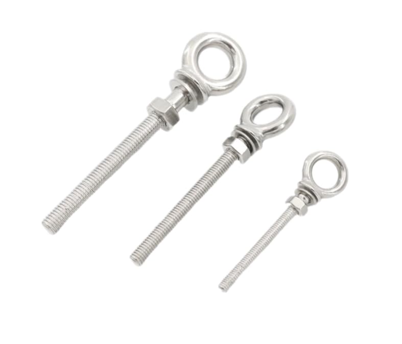 Image of 2Pcs M6x60 316 Stainless Steel Threaded Eyebolts Installation with Washer and Nuts