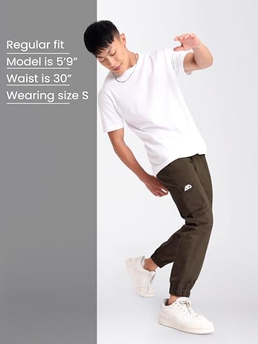 Image of Beyoung Cotton Solid Elastic with Drawstring Cargo Joggers for Men | Regular Fit | 2 Spacious Pockets | Smooth Texture