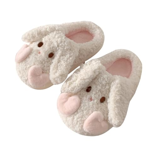 Women Cute Bunny Fluffy Slippers Cozy Rabbit Theme Warm House Shoes Comfortable Soft Sole Indoor Slipper Booties (US8.5-9,White,8.5,9)
