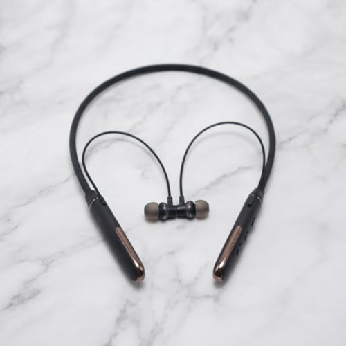 Image of 60Hrs Playtime, HD Mic, Premium Sound, Bluetooth V5.3 w /Dual-Device Pairing Wireless Neckband | Voice Assistant, Type-C Fast Charging Heavy Bass Magnetic Buds (Black-Golden)