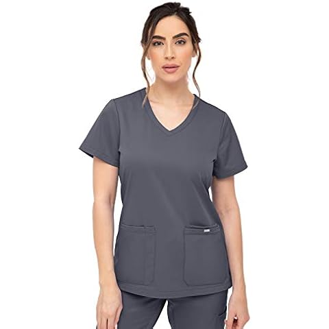 SOULFUL SCRUBS for Women 3 Pocket, Women Scrubs Top V-Neck Regular fit - Stylish Medical Scrub Tops for Women 3000 Cynthia- Large Pewter Cover