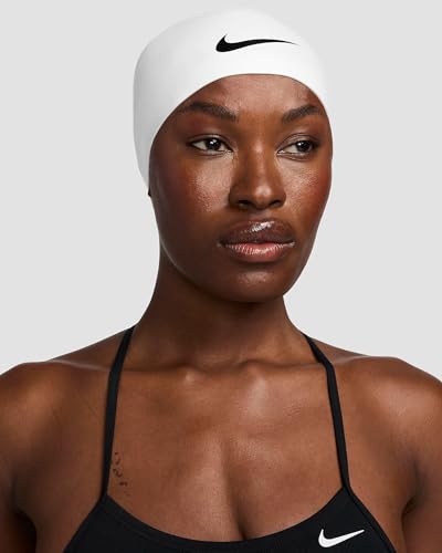 Nike Bonnet de Bain Blanc en Silicone de Forme Dôme