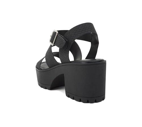 Image of Soda ACCOUNT ~ Women Open Toe Two Bands Lug sole Fashion Block Heel Sandals with Adjustable Ankle Strap