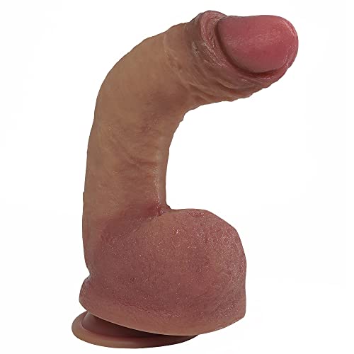 Kurviger Dildo - Realistischer Dildo für sie, Jixaxe Flüssiges Silikon Dildos Penis Nachbildung mit Echten Venen und Prallen Hoden, Analdildo Anal Plug Sex Spielzeug für die Frau und Männer