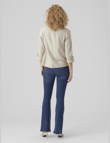 VERO MODA Damen Legeres Blazer Jackett mit Dreiviertel Arm Leichter Sakko Eleganter Business Shacket, Farben:Beige-2, Größe:L