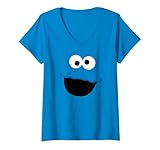 Womens Sesame Street Cookie Monster Face V-Neck T-Shirt