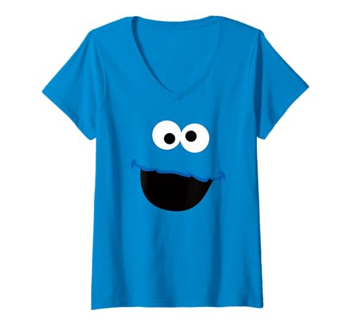 Womens Sesame Street Cookie Monster Face Halloween Costume V-Neck T-Shirt