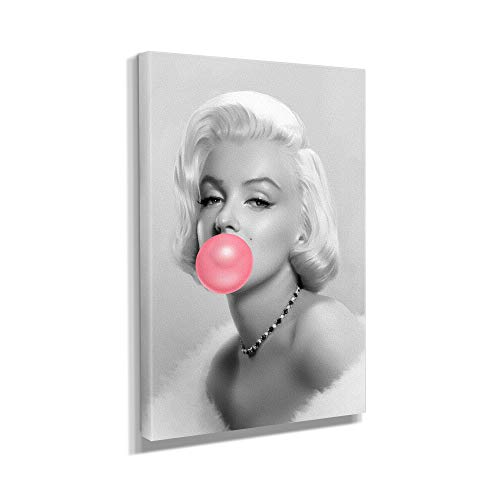 Marilyn Monroe Bubble Gum Canvas Print Collection. Gallery Wrapped. Ready to Hang. (12in x 18in Gallery Wrapped, Pink Bubble Gum Black and White)