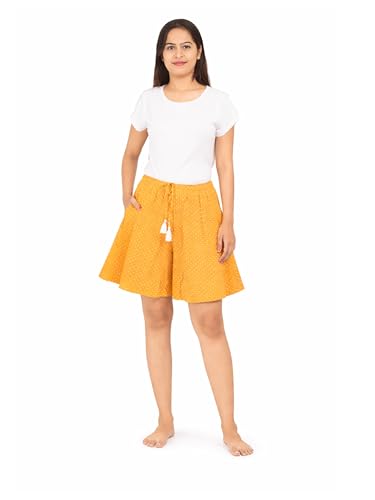 Image of B STORIES Women's Flared Shorts - Culottes with Pockets|Soft Viscose Lounge & Beach Wear|Mid-Rise Elastic Waistband|Casual Indo-Western Half Pants|Summer Resort & Everyday Wear for Women