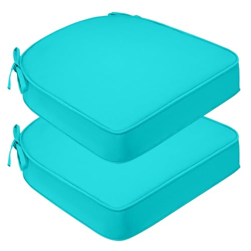 Outdoor Seat Cushions for Patio Furniture , 19" x 19" x 3" U & D-Shaped Patio Chair Cushions, UV & Weather-Resistant Round Corner Outdoor Seat Cushion Pads with Ties for Garden, Set of 2, Teal