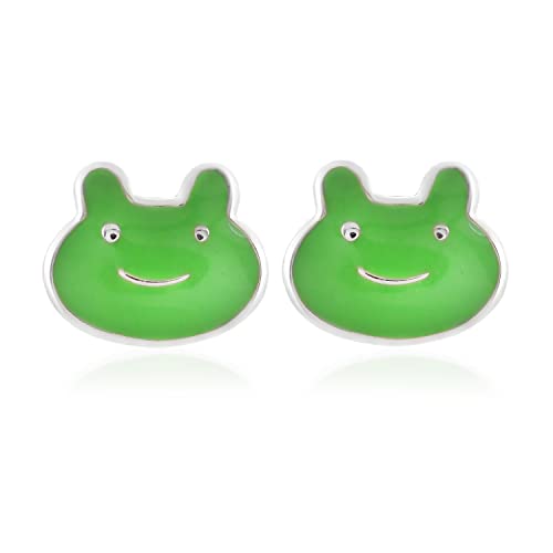 Pendientes de plata para niños con diseño de sonrisa verde y esmalte hipoalergénico