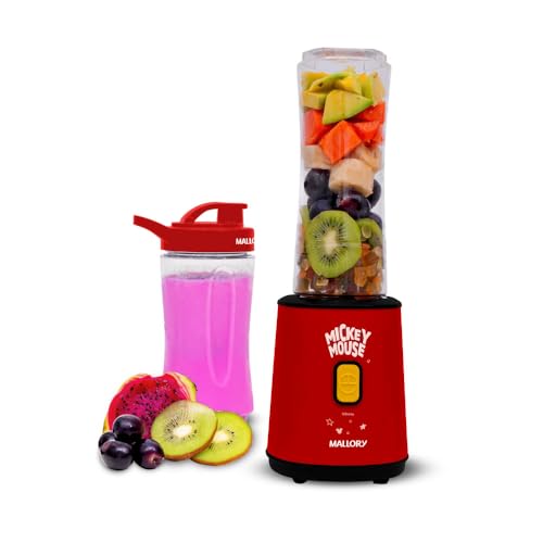 Liquidificador Individual Mallory Mickey Mouse - 2 Copos: 400ml e 600 ml, 300W de potência, Pés antiderrapantes, Comprimento do cabo de 122cm - 220V