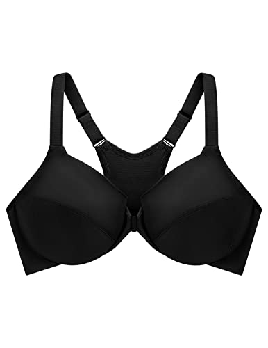 Glamorise Full Figure Plus Size Front-Closure Smoothing Wonderwire Bra Underwire #1247 Black #TOP4