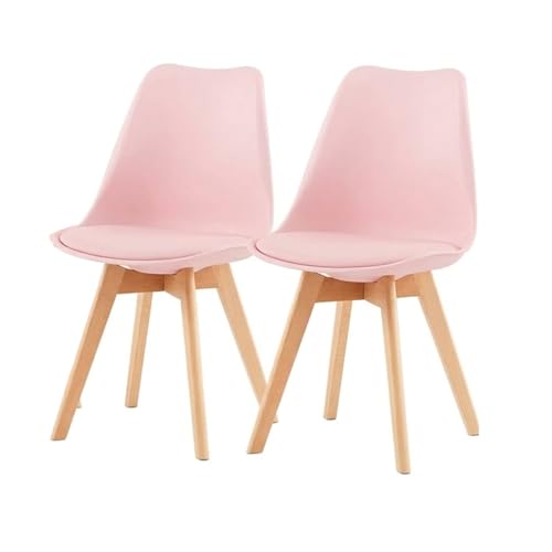 2 Chaises Tulipes Salle à Manger Scandinaves BM Home Salle de Bureau, Pieds en Bois de Hêtre Massif, Colorie Rose