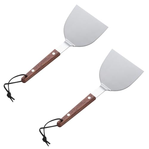 WAZUBC 2 Piezas Espátulas para Plancha, Espátulas Teppanyaki con Mango de Madera Espátula de Metal de Acero Inoxidable para Plancha Parrilla de Barbacoa y Cocina Plana (mediana)