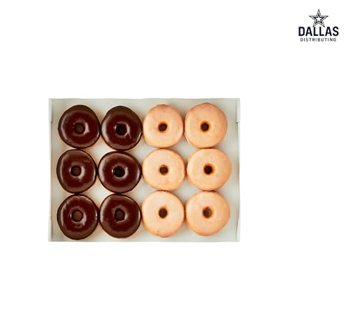 Dallas Distributing Regular Chocolate Iced and Glazed Donuts, 12 Count, 8 oz – Assorted Mini Ring Donuts with Chocolate and Sugar Coating (4 pack, May vari)