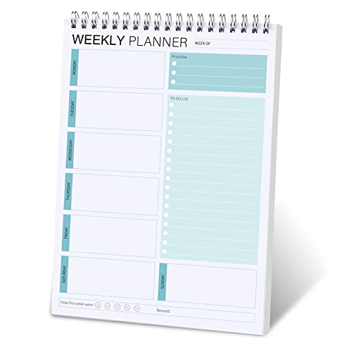 Weekly Planner Notepad Spiral To Do List Undated Planning Pad Weekly Organizer for Students Weekly Agenda for Work & Daily Life 52 Sheets 6.5 x 9.8 in (Green)