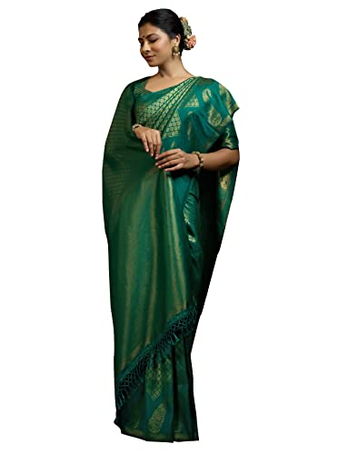 Sari en soie Kanjivaram Vardha bleu sarcelle avec chemisier Mandakini pour femme