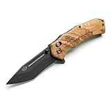 HOME WOODS Outdoormesser, Einhandmesser – Klappmesser mit 7Cr17MOV Edelstahlklinge – Ergonomischer Griff mit leuchtendem Rücken – inkl. Ledergürteltasche & Zubehör