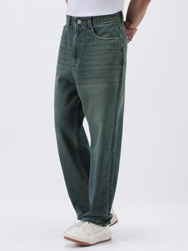 Image of Urbano Fashion Men's Loose Baggy Fit Heavy Washed Jeans Non-Stretchable