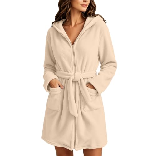 fartey Bathrobe for Women Plus Size Zip Up Hooded Robes Fleece Short Robe - image 7