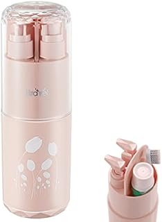 Meiyijia kubki podróżne, kubek do szczoteczki do zębów, przenośna szczoteczka do zębów, 2 x 45 ml, butelka z dozownikiem mydła, lustro, grzebień, na kemping (różowy)