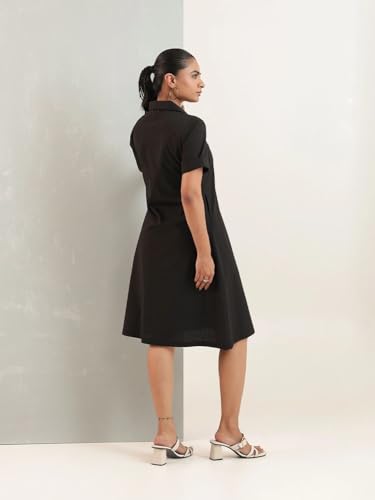 Image of Amazon Brand - INKAST Women Wide Collared Solid A -line Bottuned Mini Dress with Pockets | Summer Outfits | 100% Cotton | Casual Wear | One Piece