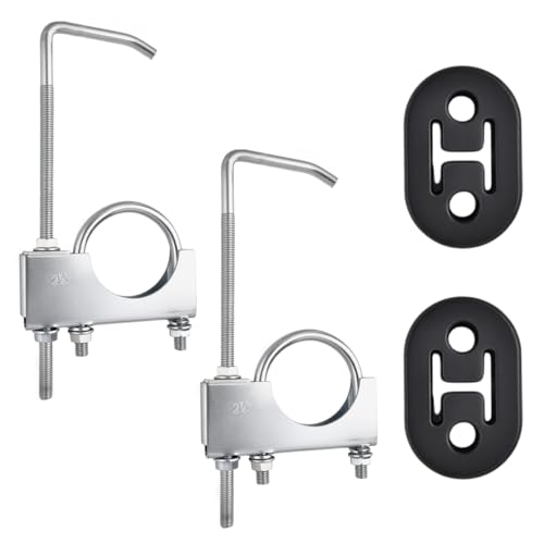 LEONTOOL 4 Pcs Exhaust Clamp with Hanger Rear Muffler Hangers Universal Exhausts System Hanger, Rear Muffler Hangers for 2-1/2" Exhausts Pipe, Automotive Tools for Car Truck Exhaust Pipe